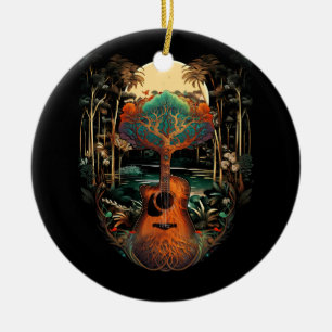 Acoustic Guitar Sunset By The Lake Root Guitarist Ceramic Ornament