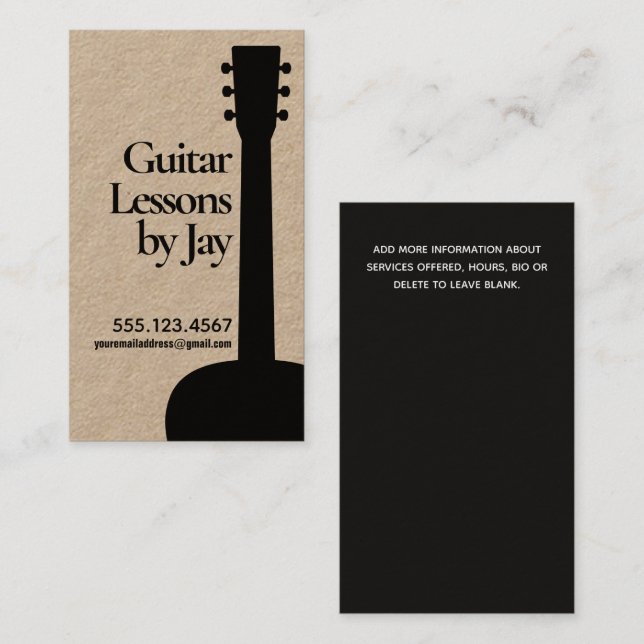 Acoustic Guitar Teacher Guitarist Kraft  Business Card (Front/Back)