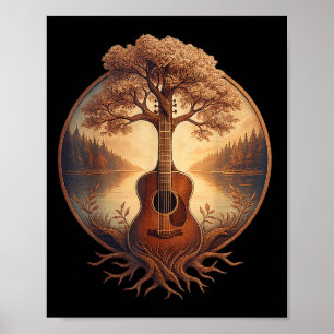 Acoustic Guitar Tree Lake Guitarist Country Music Poster