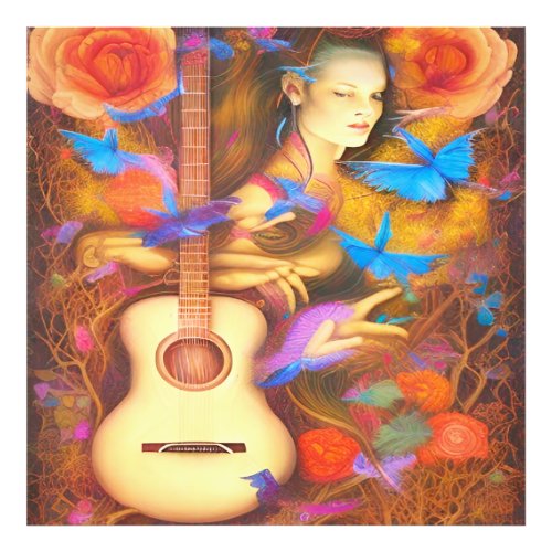 Acoustic Guitar Tree Life with Woman          Photo Print