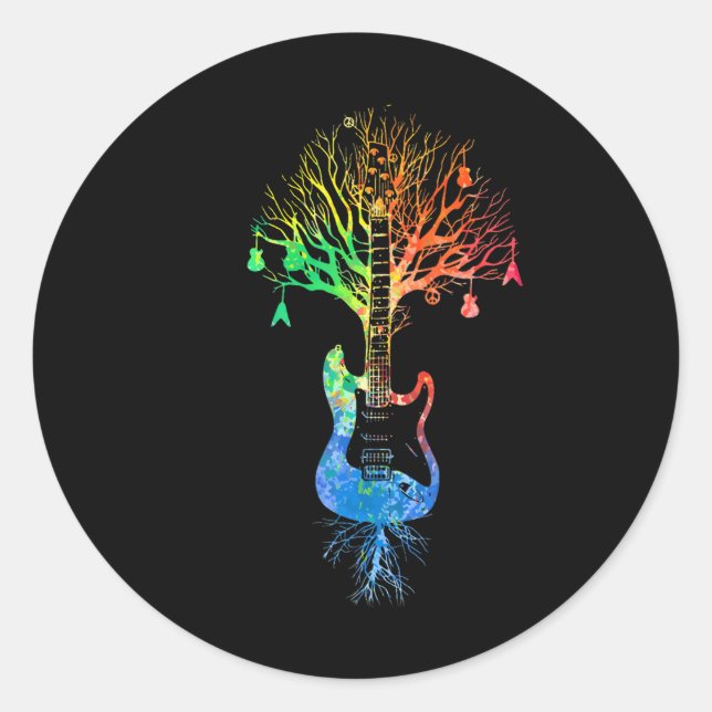 Acoustic Guitar Tree Of Life Guitarist Classic Round Sticker (Front)
