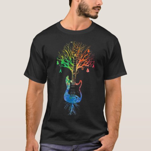Acoustic Guitar Tree Of Life Nature Vintage Music T_Shirt