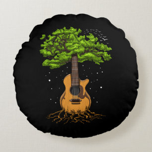 Acoustic Guitar Tree Of Life Round Pillow