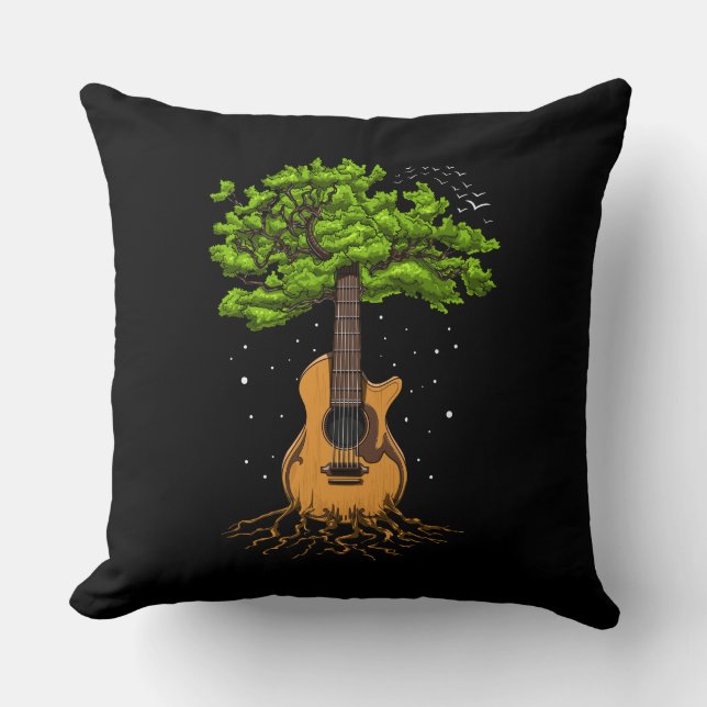 Acoustic Guitar Tree Of Life Throw Pillow (Front)