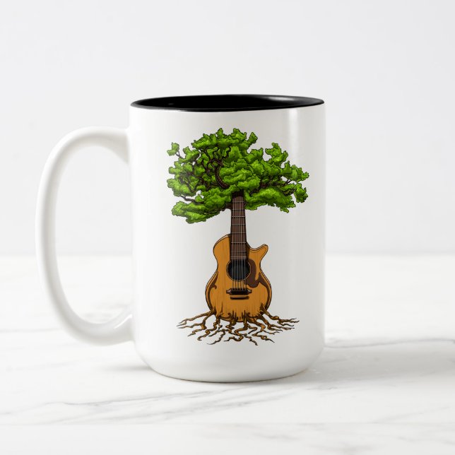 Acoustic Guitar Tree Of Life Two-Tone Coffee Mug (Left)