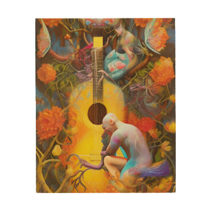 Acoustic Guitar Tree of Life with Man    Wood Wall Art