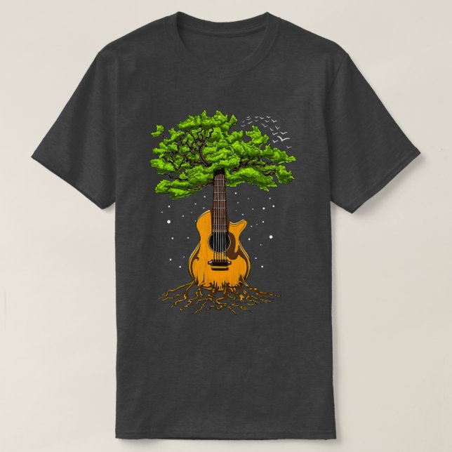 Acoustic Guitar Tree Of Life Zen Yoga  T-Shirt (Design Front)