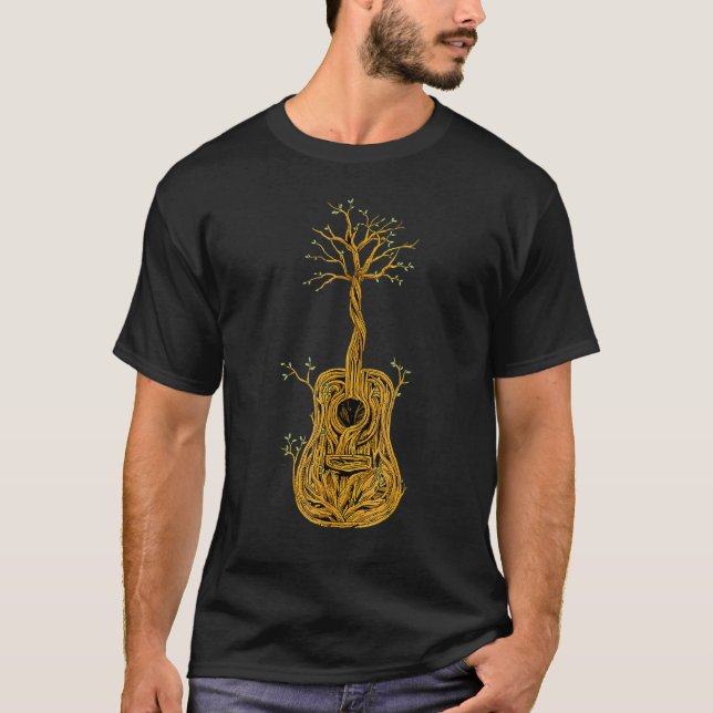 Acoustic Guitar Tree Of Lifes Guitar Player Nature T-Shirt (Front)