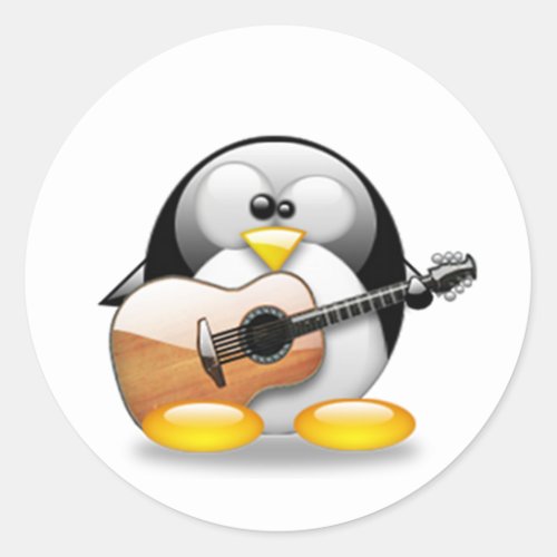 Acoustic Guitar Tux Linux Tux Classic Round Sticker