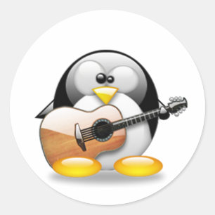 Acoustic Guitar Tux (Linux Tux) Classic Round Sticker
