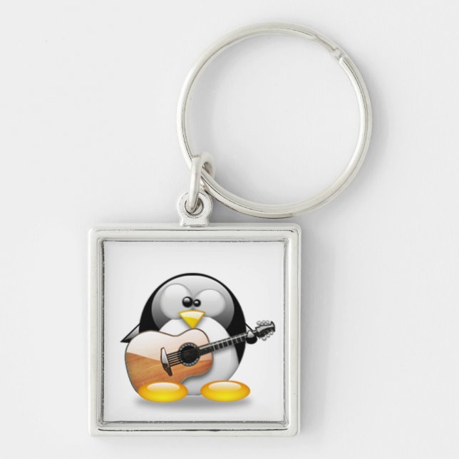 Acoustic Guitar Tux (Linux Tux) Keychain (Front)