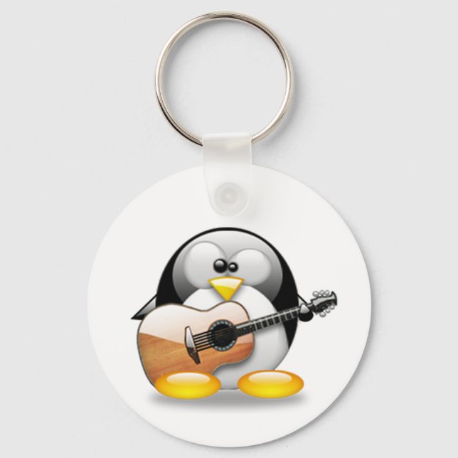 Acoustic Guitar Tux (Linux Tux) Keychain (Front)