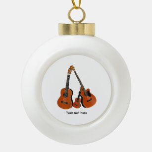 Acoustic Guitar Ukulele and Acoustic Bass Ceramic Ball Christmas Ornament