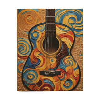 Acoustic Guitar - Van Gogh style Wood Wall Art