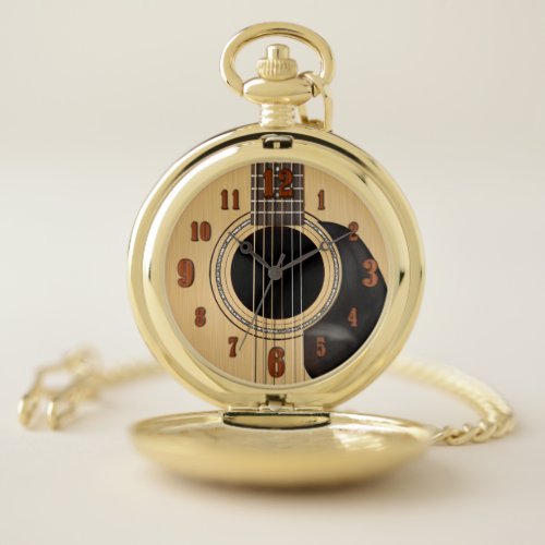 Acoustic Guitar w Numbers Pocket Watch