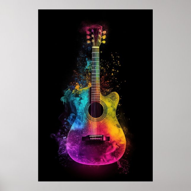 Acoustic guitar with exploding colors  poster (Front)