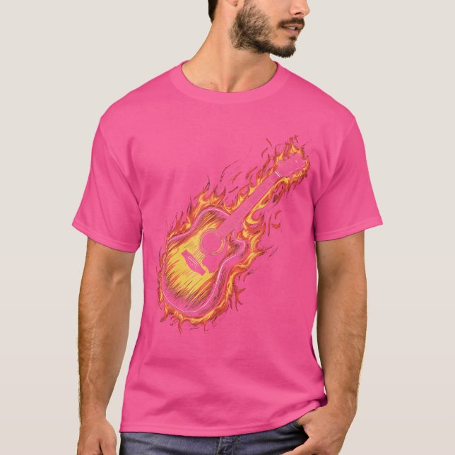 Acoustic Guitar With Flames T-Shirt (Front)