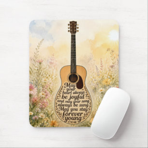 Acoustic Guitar with Forever Young Text Mouse Pad