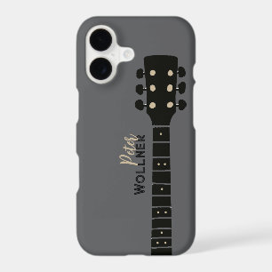 Acoustic Guitar with Name gray  iPhone 17 Case