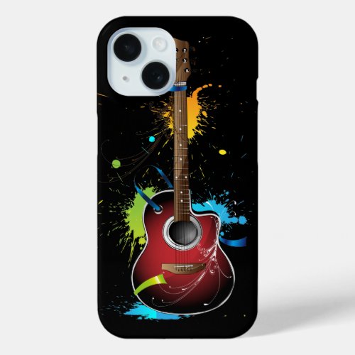 Acoustic guitar with paint splatters iPhone 15 case
