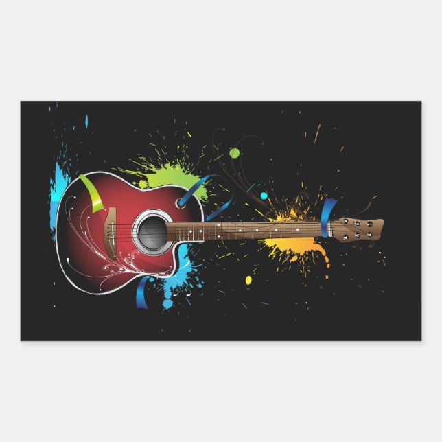 Acoustic guitar with paint splatters stickers (Front)