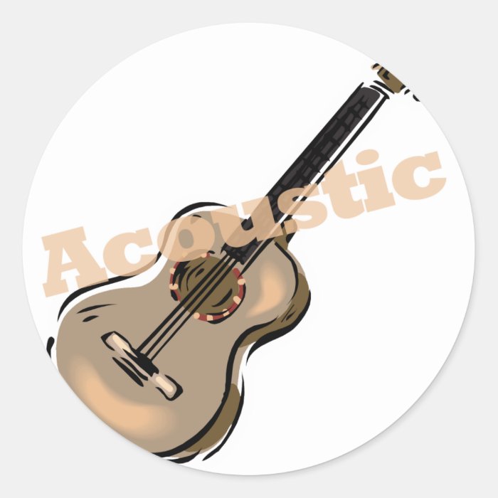 acoustic guitar with text round stickers