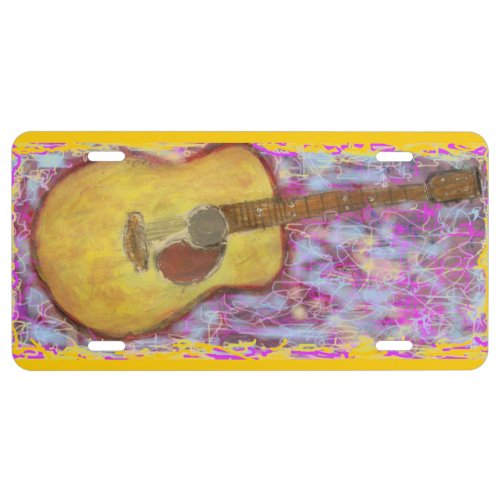 acoustic guitar with yellow patina Art License Plate