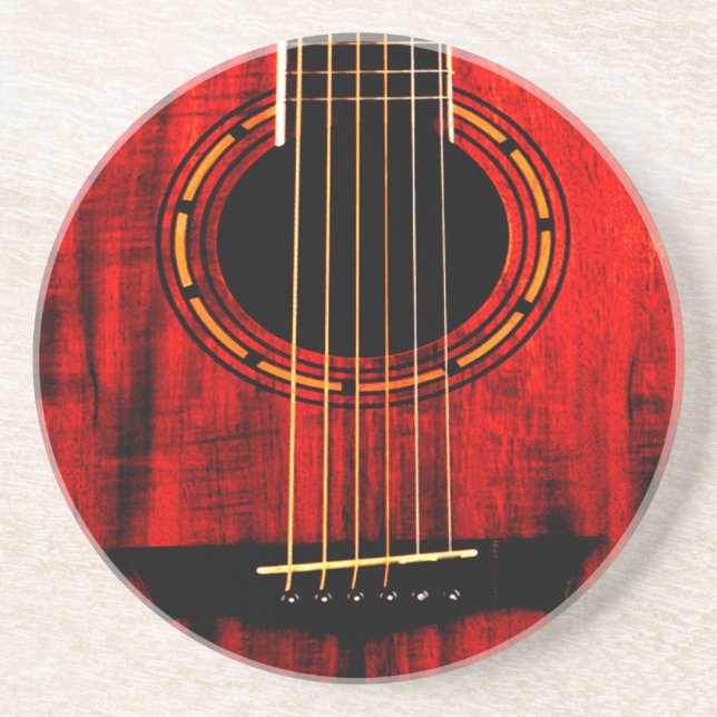 Acoustic Guitar Wooden Music Coaster (Front)