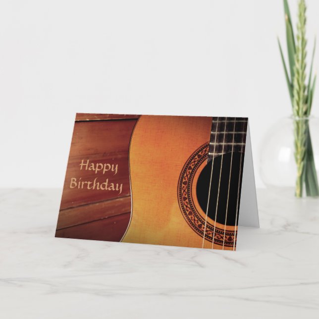 Acoustic Guitar wooden music Happy Birthday Card (Front)