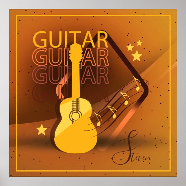 Acoustic Guitar Words and Music Amber ID570 Poster (Front)