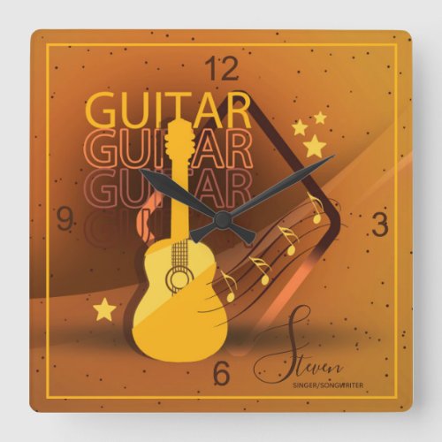 Acoustic Guitar Words and Music Amber ID570 Square Wall Clock