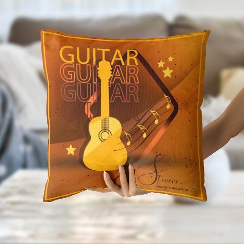 Acoustic Guitar Words and Music Amber ID570 Throw Pillow