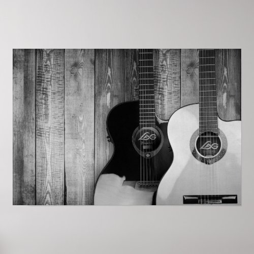 Acoustic Guitars BW Photo Poster