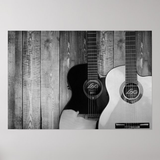 Acoustic Guitars B&W Photo Poster (Front)
