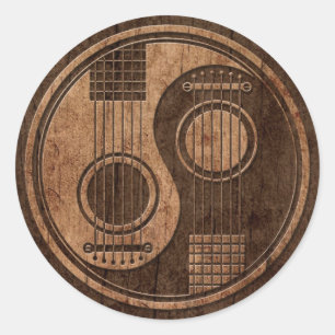 Acoustic Guitars Yin Yang with Wood Grain Effect Classic Round Sticker
