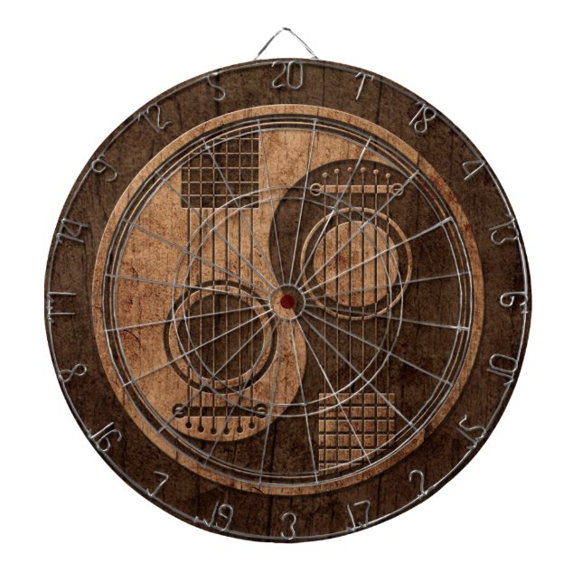 Acoustic Guitars Yin Yang with Wood Grain Effect Dartboard With Darts (Front)