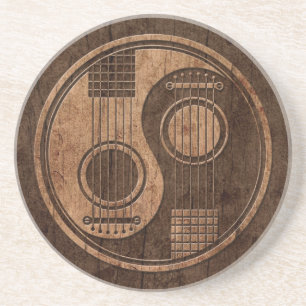 Acoustic Guitars Yin Yang with Wood Grain Effect Sandstone Coaster