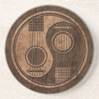 Acoustic Guitars Yin Yang with Wood Grain Effect Sandstone Coaster