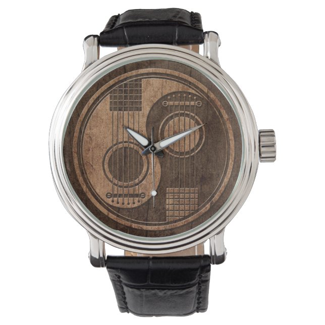 Acoustic Guitars Yin Yang with Wood Grain Effect Watch (Front)