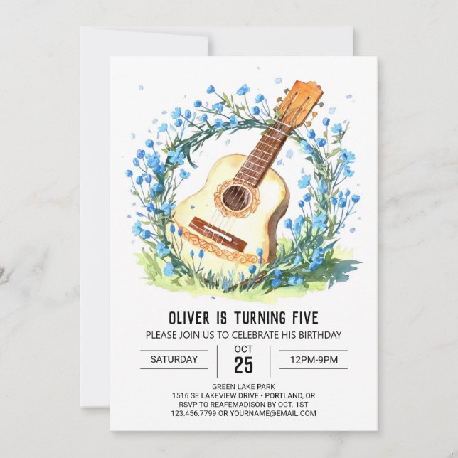 Acoustic Kids' Guitar Boy Birthday Invitation (Front)
