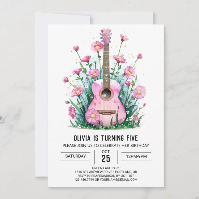  Acoustic Musician's Guitar Birthday Invitation (Front)