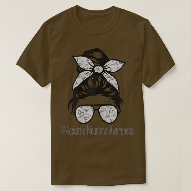 Acoustic Neuroma awareness Messy Bun  T-Shirt (Design Front)