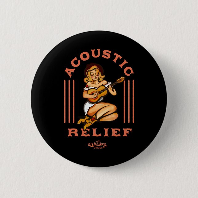 Acoustic Relief Cute Tropical Guitar Music Tattoo  Button (Front)