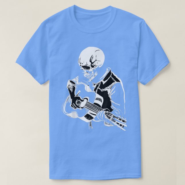 Acoustic Rock Music  Skeleton Head Playing Guitar  T-Shirt (Design Front)