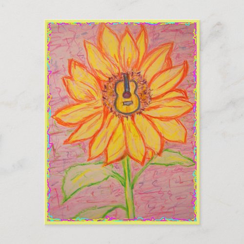 Acoustic Sunflower rock  roll Postcard