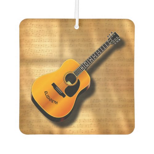 Acoustic Vintage Guitar With Musician Custom Name Air Freshener