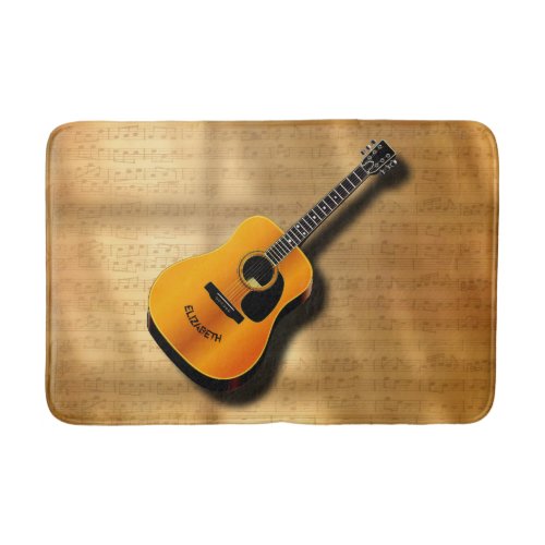 Acoustic Vintage Guitar With Musician Custom Name Bathroom Mat