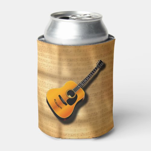 Acoustic Vintage Guitar With Musician Custom Name Can Cooler