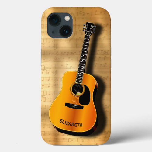 Acoustic Vintage Guitar With Musician Custom Name iPhone 13 Case
