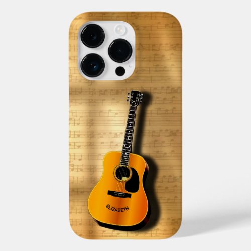 Acoustic Vintage Guitar With Musician Custom Name Case_Mate iPhone 14 Pro Case